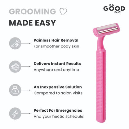 Feel Good Club Twin Blade Razors - Pack Of 5 Units For Quick & Painless Body Shaving & Hair Removal