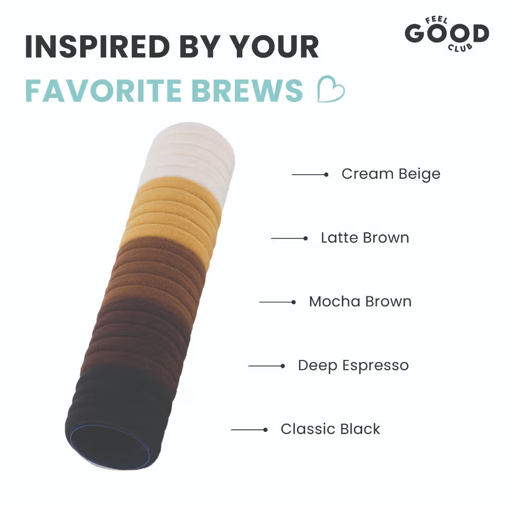 Feel Good Club Latte Love Hair Ties - Set Of 24 Hair Bands In 5 Colours In A Reusable Storage Jar