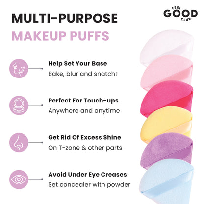 Feel Good Club Makeup Munchies- 6 Full-sized Pizza Powder Beauty Puffs In A Box Case (Mixed Colours)