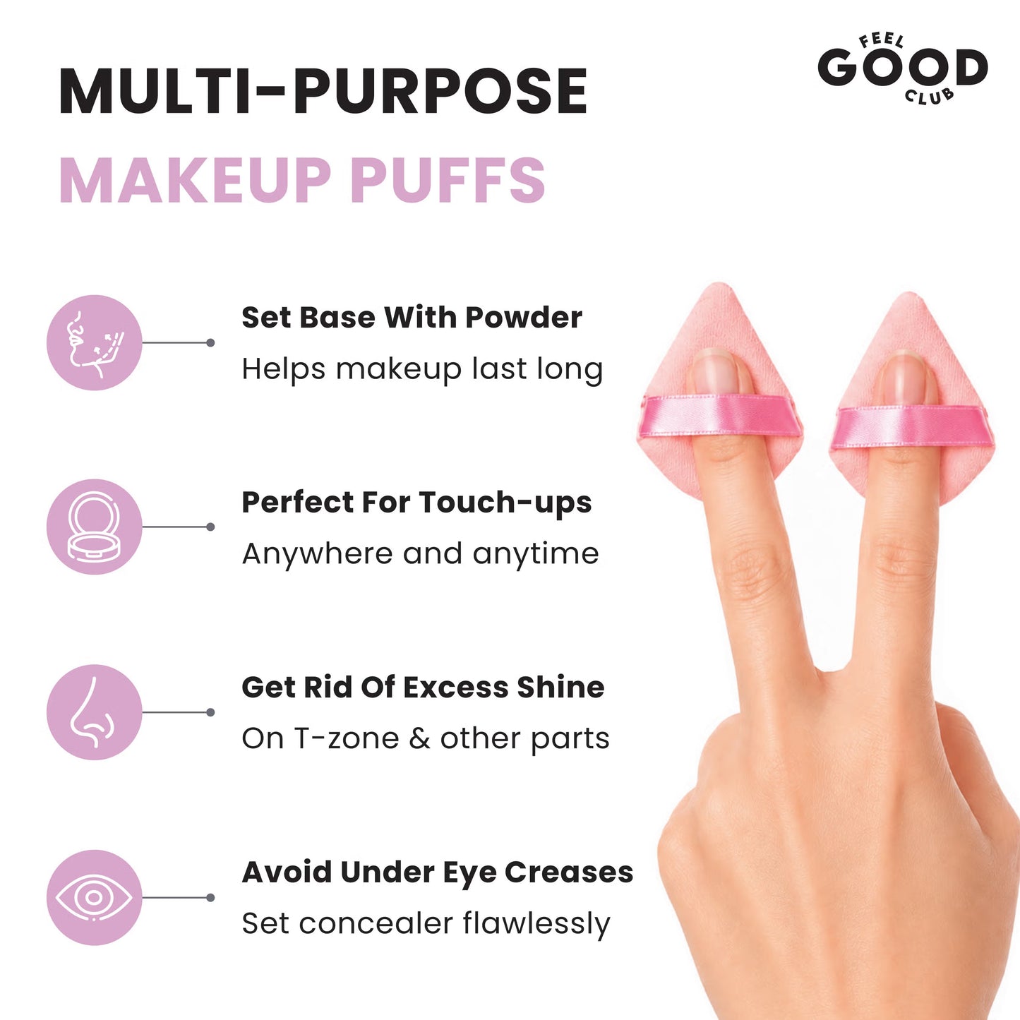 Feel Good Club Mini Pizza Puffs - Pack Of 2 Finger-sized Triangle Powder Applicator Blender Sponges