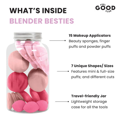 Feel Good Club Blender Buffet - Set Of 15 Makeup Blender Sponges & Pizza Powder Puffs In A Jar