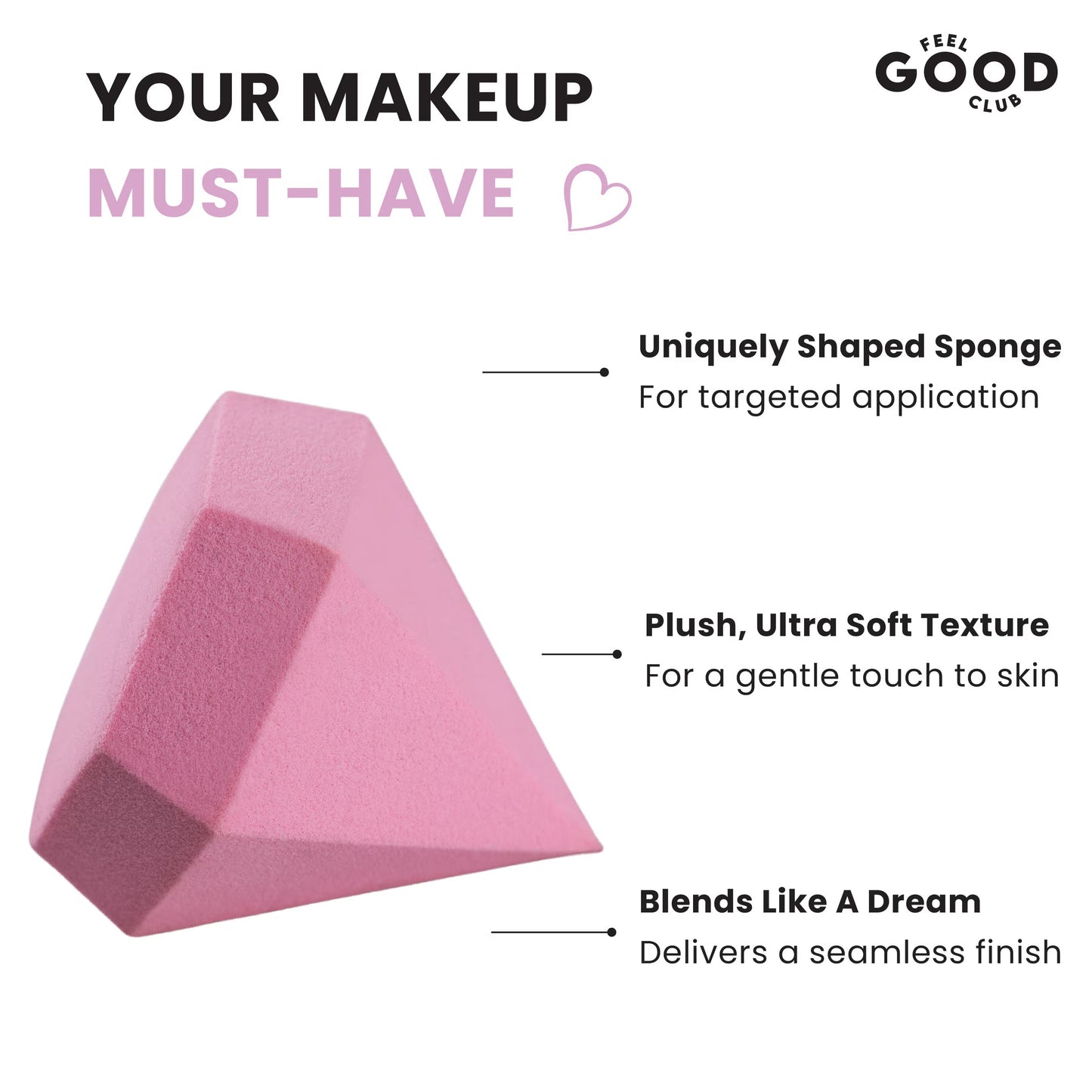 Feel Good Club Diamond Makeup Blender Beauty Sponge Puff For Foundation Concealer Contour & Powder