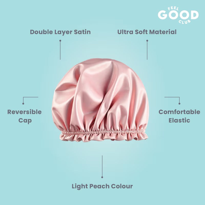 Feel Good Club Satin Hair Bonnet Sleeping Cap - Double Layer Ultra Soft Wrap To Fight Frizz (Peach)