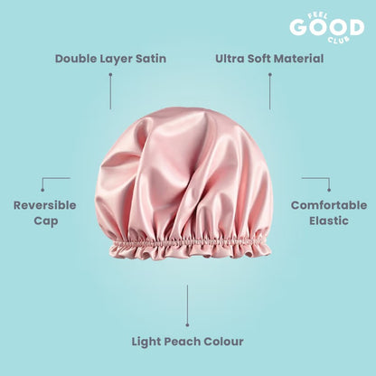 Feel Good Club Satin Hair Bonnet Sleeping Cap - Double Layer Ultra Soft Wrap To Fight Frizz (Peach)
