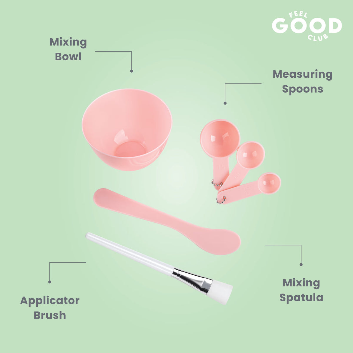 Feel Good Club Skincare Mixing Set - 1 Bowl 3 Mini Spoons 1 Spatula & 1 Brush For Face Packs & Masks