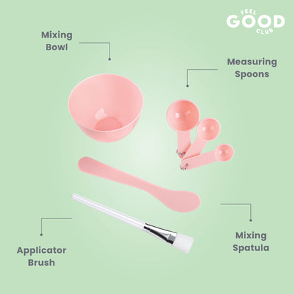 Feel Good Club Skincare Mixing Set - 1 Bowl 3 Mini Spoons 1 Spatula & 1 Brush For Face Packs & Masks
