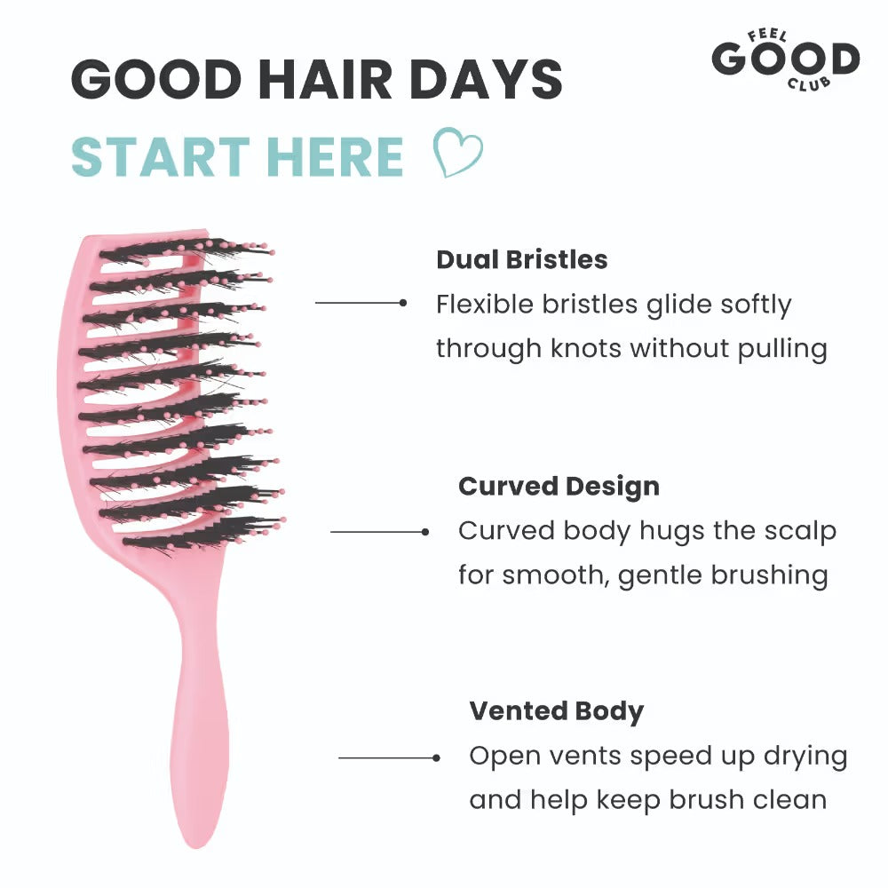 Feel Good Club Pink Smoothing Paddle Brush For Hair Frizz-Control Quick Detangling & Daily Styling