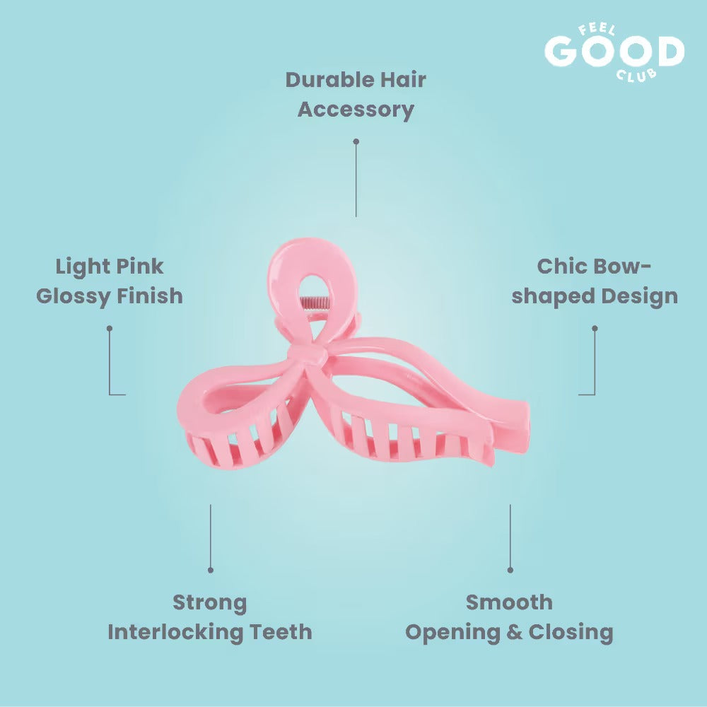 Feel Good Club Bowtiful Hair Clutcher - Pastel Pink Claw Clip Accessory For Strong Hold Hair Styling