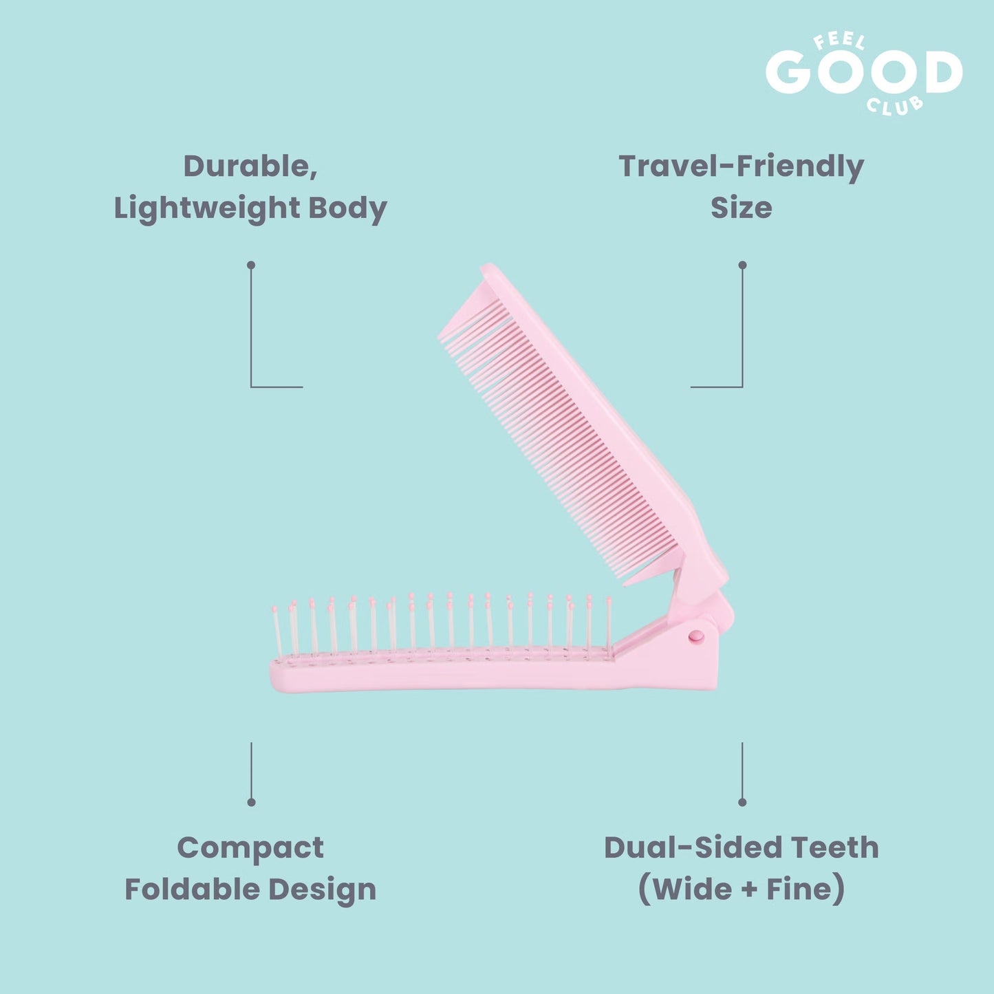 Feel Good Club Pocket Pal - Foldable Mini Hair Comb For Detangling Frizz-Control & Styling On The Go