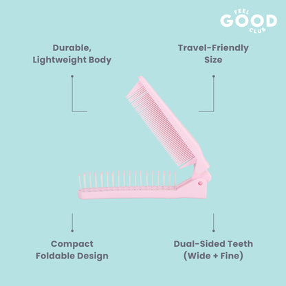 Feel Good Club Pocket Pal - Foldable Mini Hair Comb For Detangling Frizz-Control & Styling On The Go
