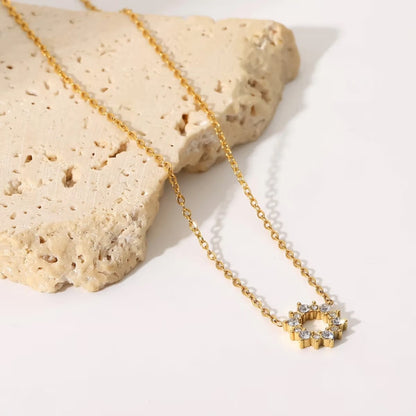 18kt Gold Plated Minimalistic Cubic Zirconia Sun Necklace, Diana