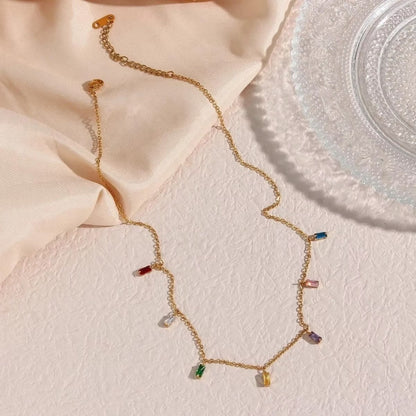 18KT Gold Plated Rainbow Rhinestone Necklace, Sara