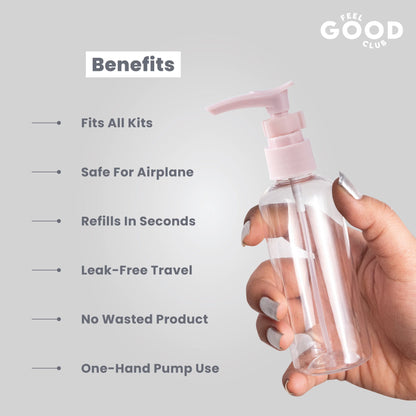 Feel Good Club Travel Toiletry Containers Set For Shampoo, Conditioner, Body Lotion, Skincare, Mists