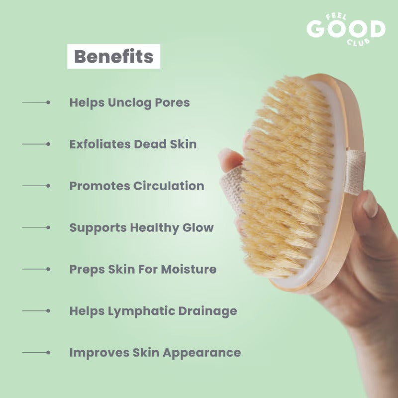 Feel Good Club Exfoliating Dry Body Scrubbing Pre Bath Brush For Skin Lymphatic Drainage & Cellulite