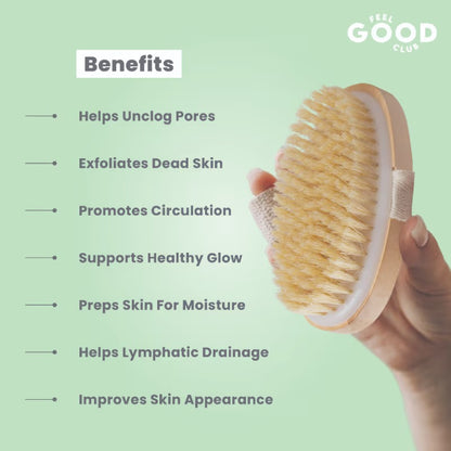 Feel Good Club Exfoliating Dry Body Scrubbing Pre Bath Brush For Skin Lymphatic Drainage & Cellulite