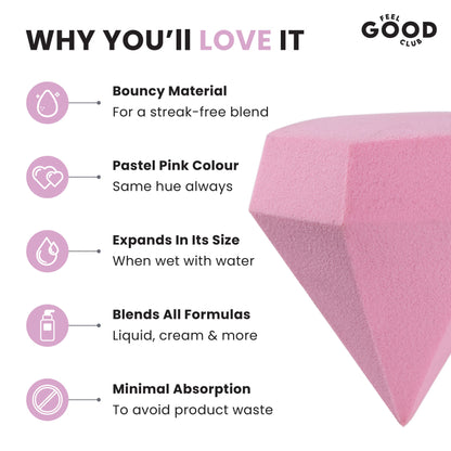 Feel Good Club Diamond Makeup Blender Beauty Sponge Puff For Foundation Concealer Contour & Powder
