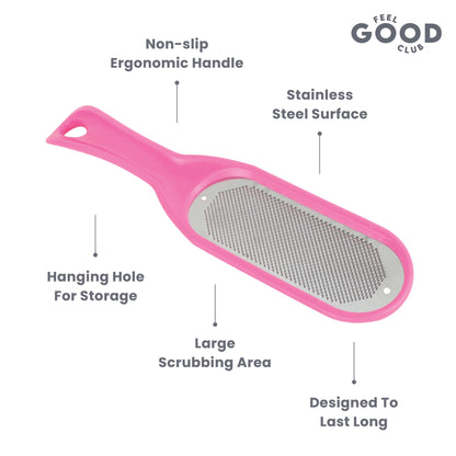 Feel Good Club Stainless Steel Foot File Scrubber Pink Brush