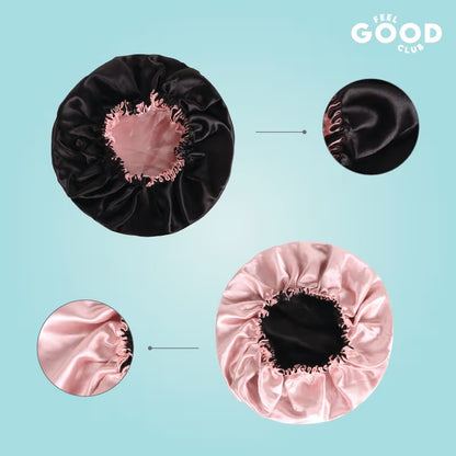 Feel Good Club Satin Hair Bonnet Sleeping Cap - Double Layer Ultra Soft Wrap To Fight Frizz (Peach)