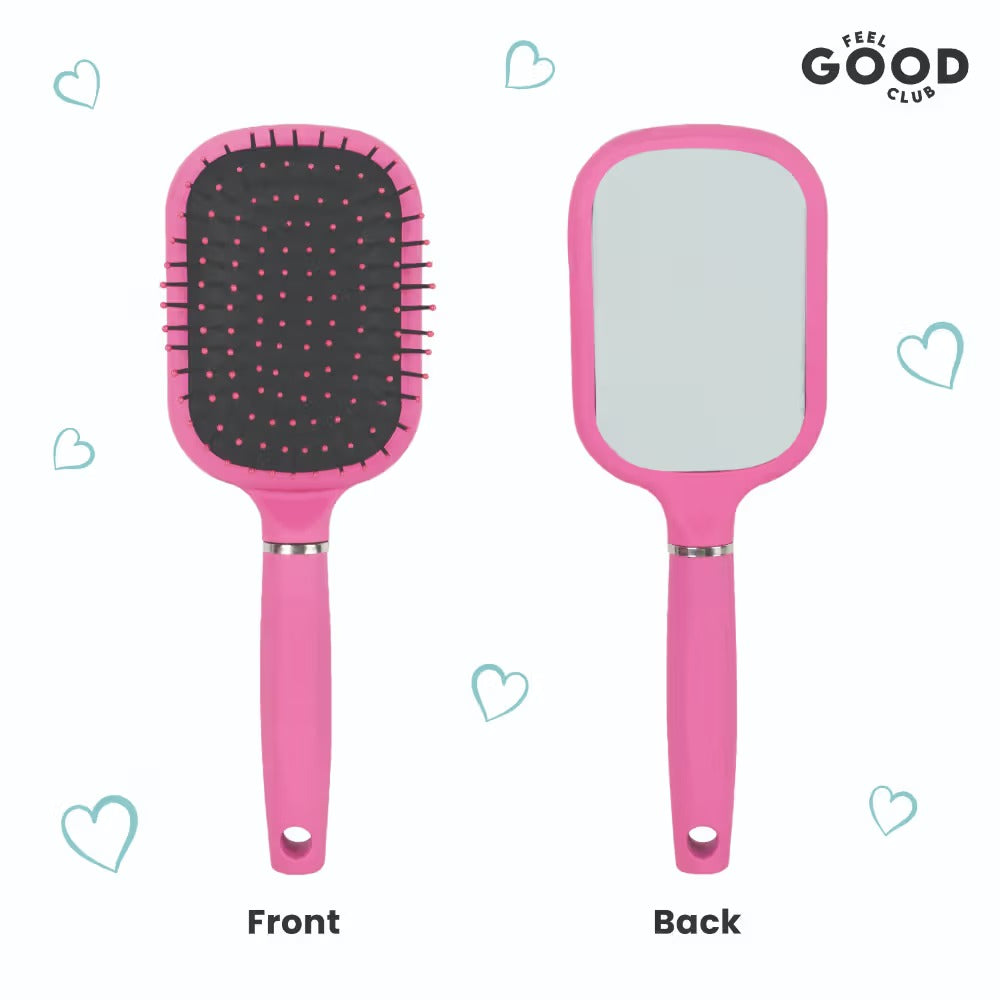 Feel Good Club Paddle Brush With Built-In Mirror On The Back For Detangling Frizz-Control & Styling