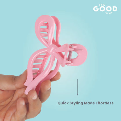 Feel Good Club Bowtiful Hair Clutcher - Pastel Pink Claw Clip Accessory For Strong Hold Hair Styling