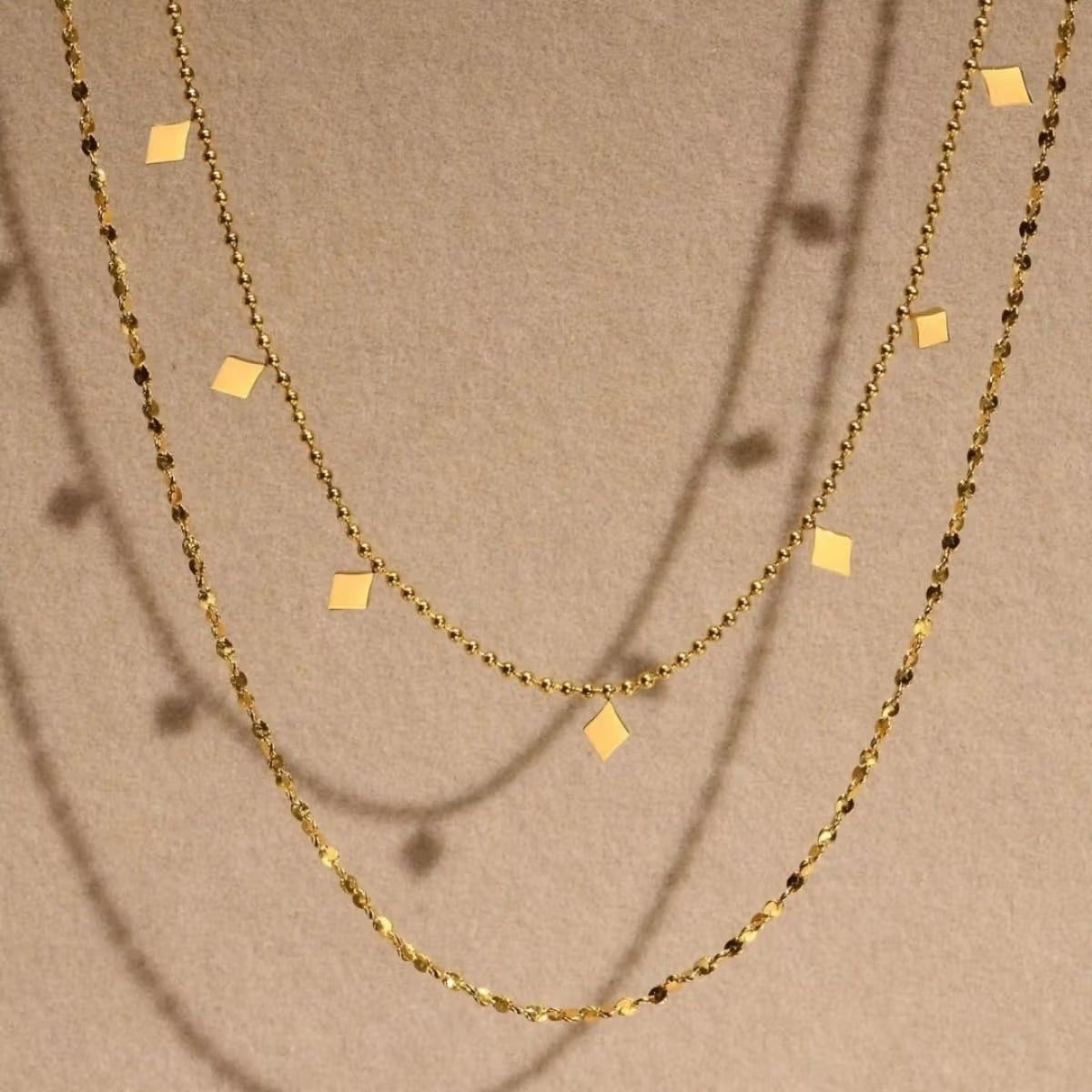 18kt Gold Plated Double Layered Beaded Diamond Necklace, Mia