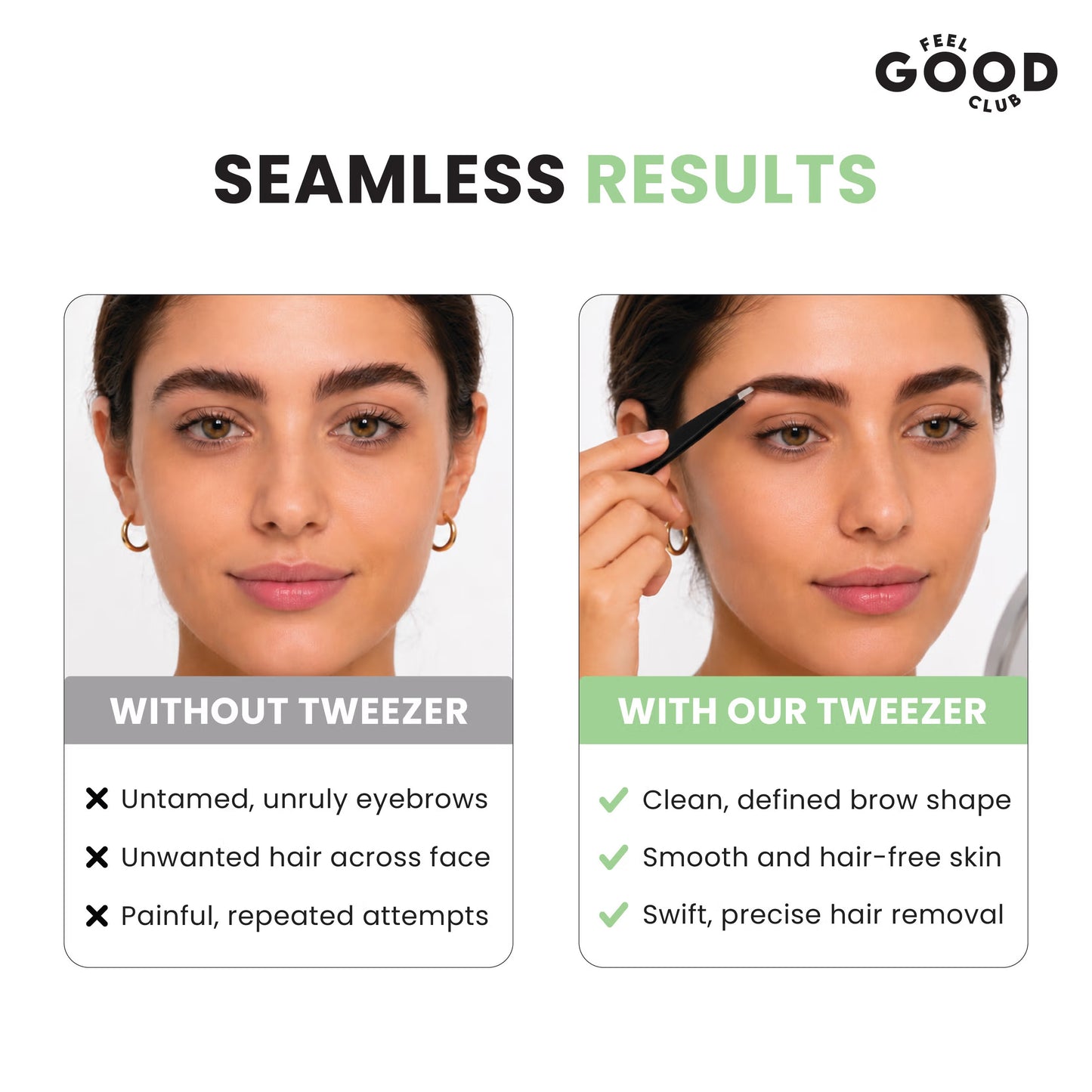 Feel Good Club Slant Tip Tweezer - Premium Plucker Tool For Eyebrows And Unwanted Facial Hair