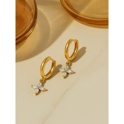 18KT Gold Plated Zircon Flower Stainless Steel Waterproof Charm Earrings, Rosea