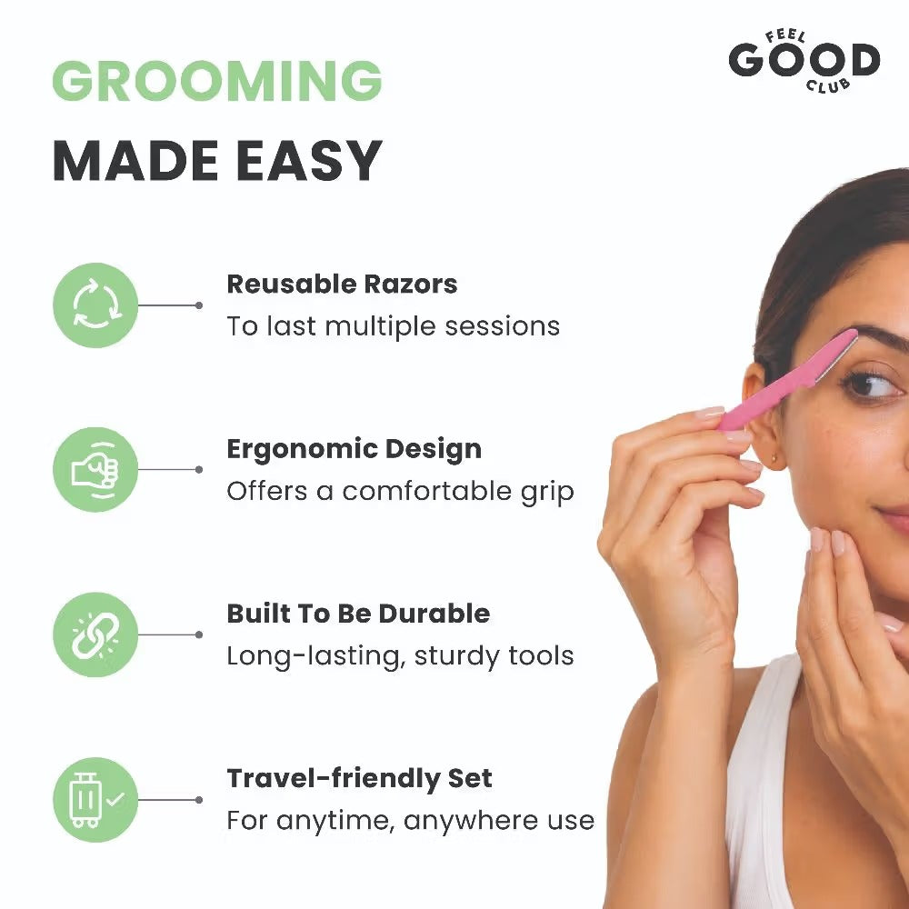 Feel Good Club Face & Eyebrow Razor - Pack Of 3 Reusable Razors For Instant & Painless Hair Removal