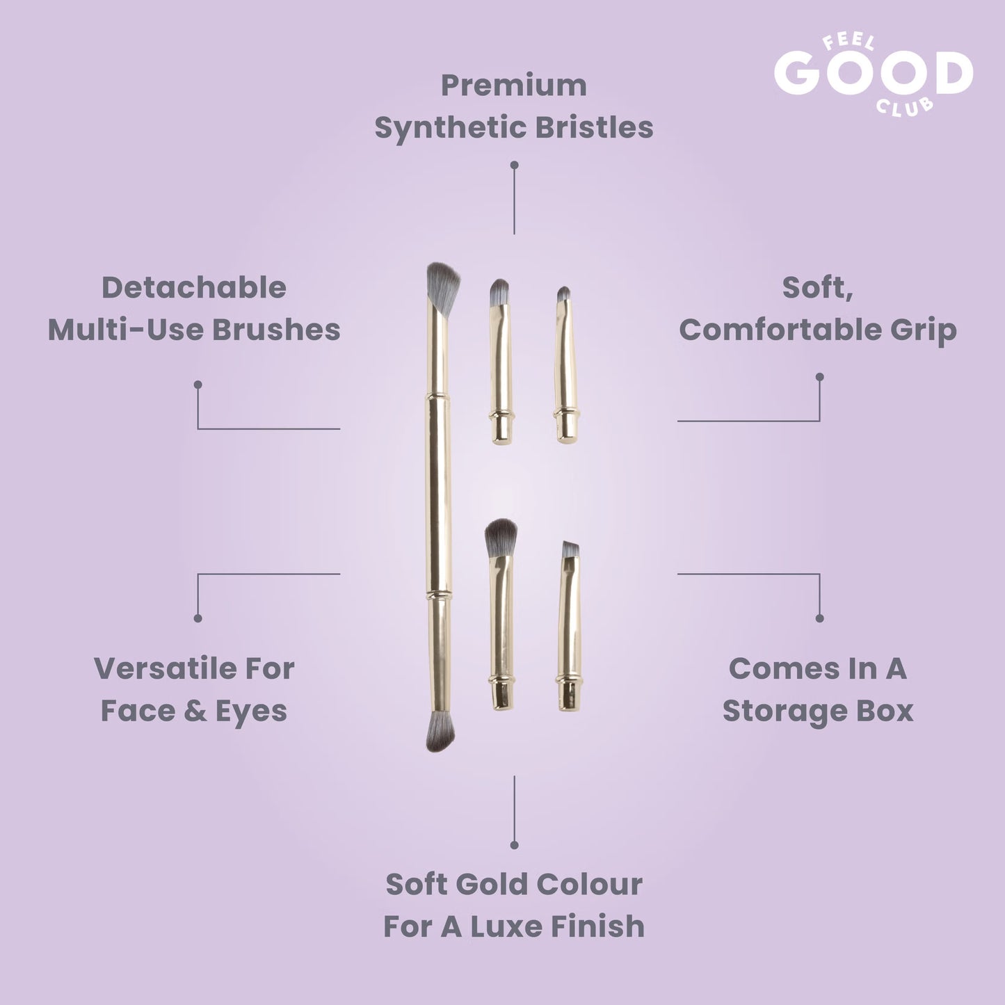 Feel Good Club Detachable Brush Set - 6 Face & Eye Makeup Blending With Luxe Finish