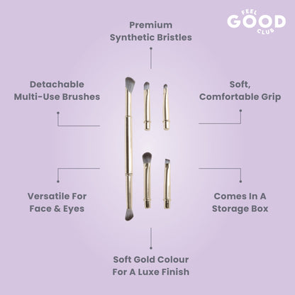 Feel Good Club Detachable Brush Set - 6 Face & Eye Makeup Blending With Luxe Finish