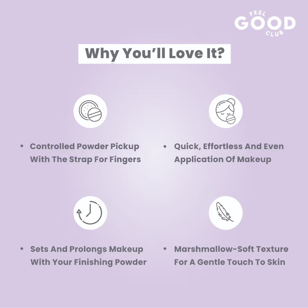 Feel Good Club Plush Powder Puff Large Round Makeup Blender For Loose & Pressed Setting Powder