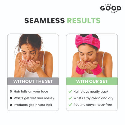 Feel Good Club Headband & Wristbands - Ultra Soft Set For Face Wash Skincare Makeup & Spa (3pcs)