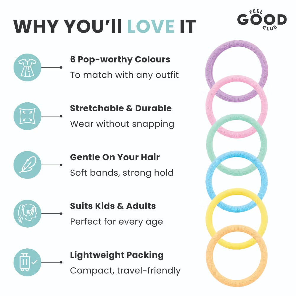 Feel Good Club Candy Pop Hair Ties - Set Of 24 Hair Bands In 6 Colours In A Travel-Friendly Jar