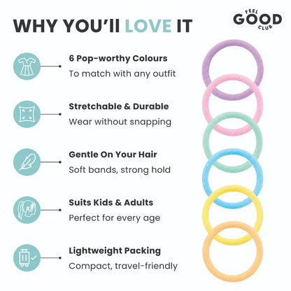 Feel Good Club Candy Pop Hair Ties - Set Of 24 Hair Bands In 6 Colours In A Travel-Friendly Jar