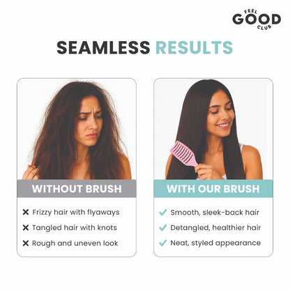 Feel Good Club Pink Smoothing Paddle Brush For Hair Frizz-Control Quick Detangling & Daily Styling