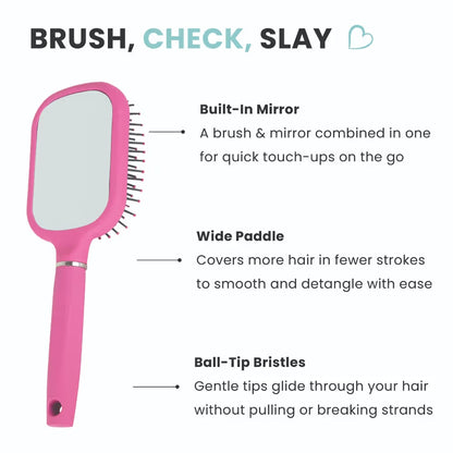 Feel Good Club Paddle Brush With Built-In Mirror On The Back For Detangling Frizz-Control & Styling