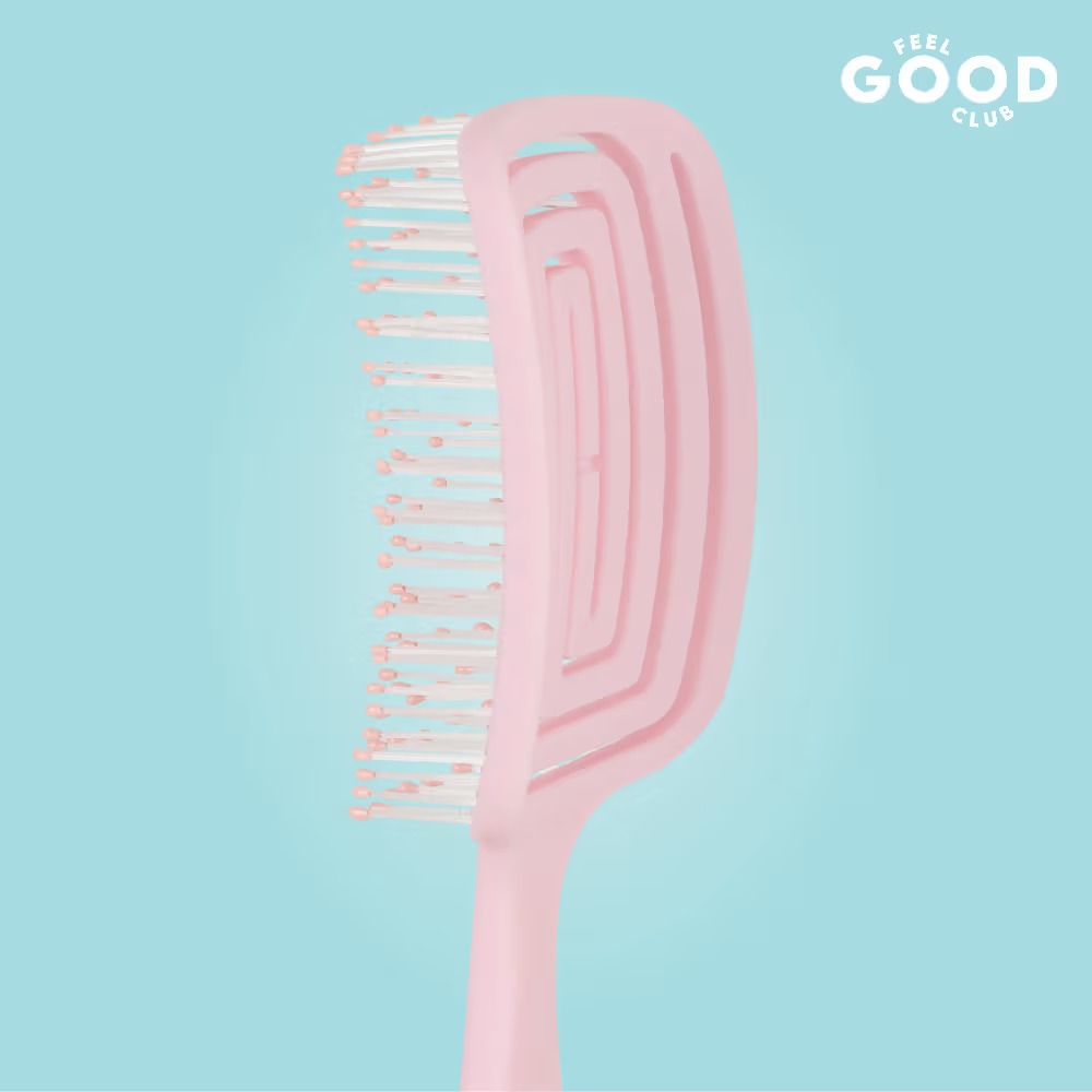 Feel Good Club Bristle Buddy - Soft Flexible Pink Paddle Brush For Gentle Hair Detangling & Styling