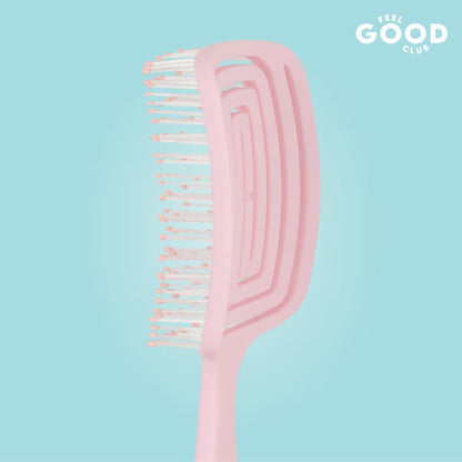 Feel Good Club Bristle Buddy - Soft Flexible Pink Paddle Brush For Gentle Hair Detangling & Styling