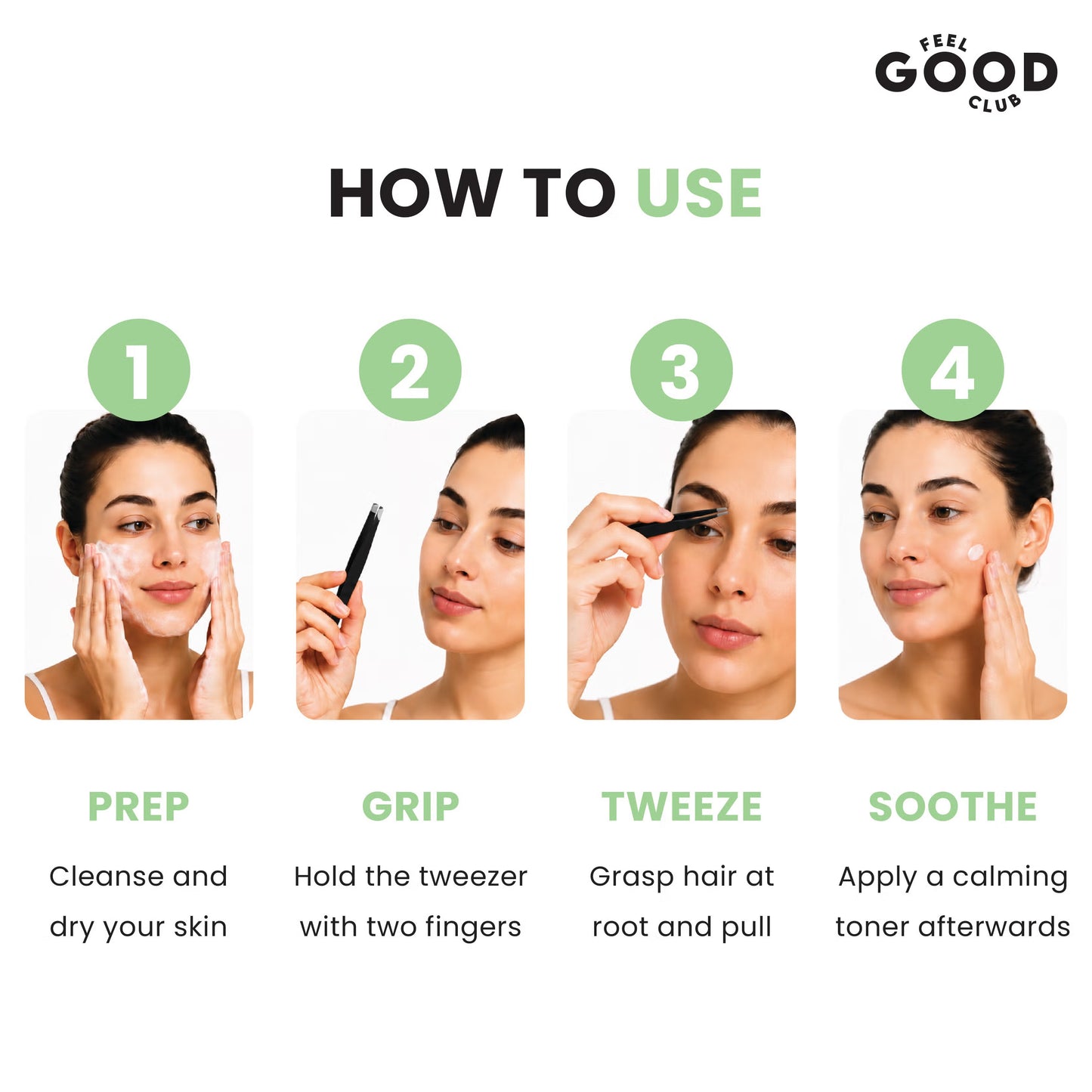 Feel Good Club Slant Tip Tweezer - Premium Plucker Tool For Eyebrows And Unwanted Facial Hair
