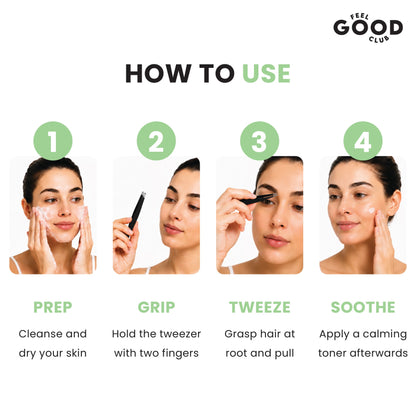 Feel Good Club Slant Tip Tweezer - Premium Plucker Tool For Eyebrows And Unwanted Facial Hair