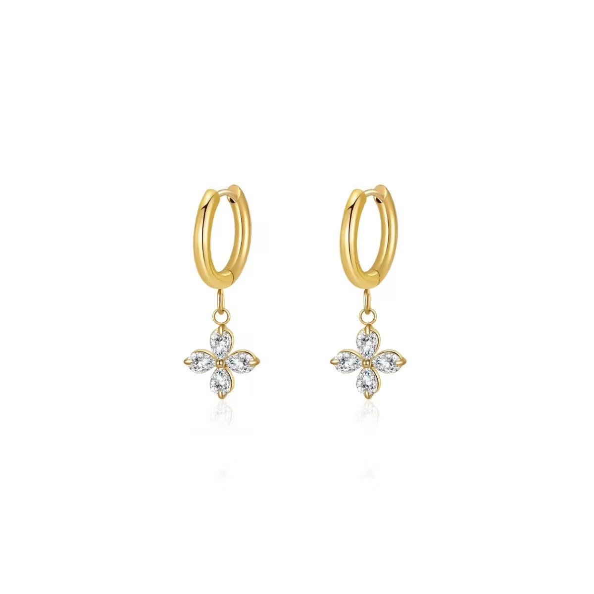18KT Gold Plated Zircon Flower Stainless Steel Waterproof Charm Earrings, Rosea