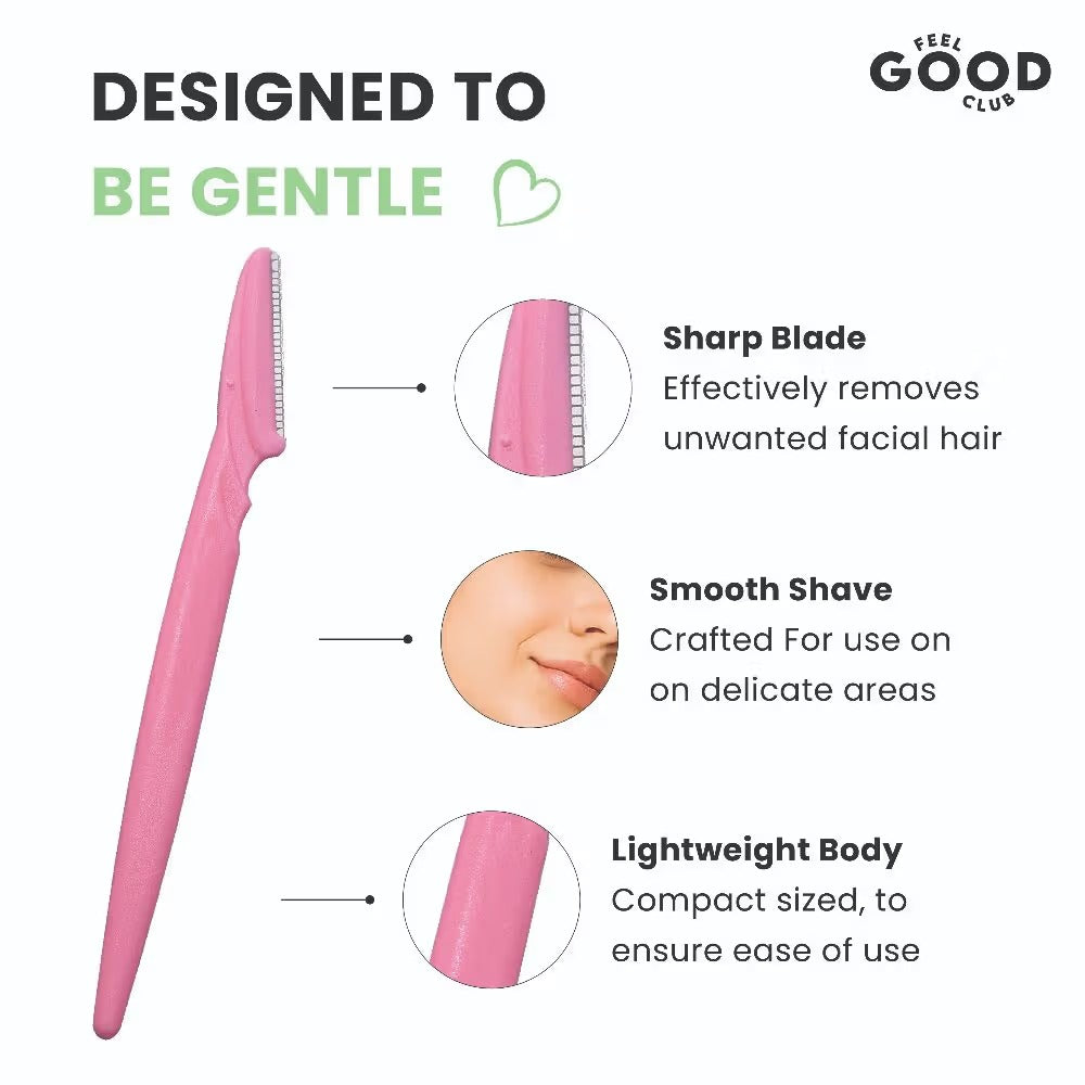 Feel Good Club Face & Eyebrow Razor - Pack Of 3 Reusable Razors For Instant & Painless Hair Removal