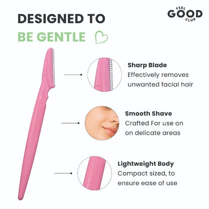 Feel Good Club Face & Eyebrow Razor - Pack Of 3 Reusable Razors For Instant & Painless Hair Removal