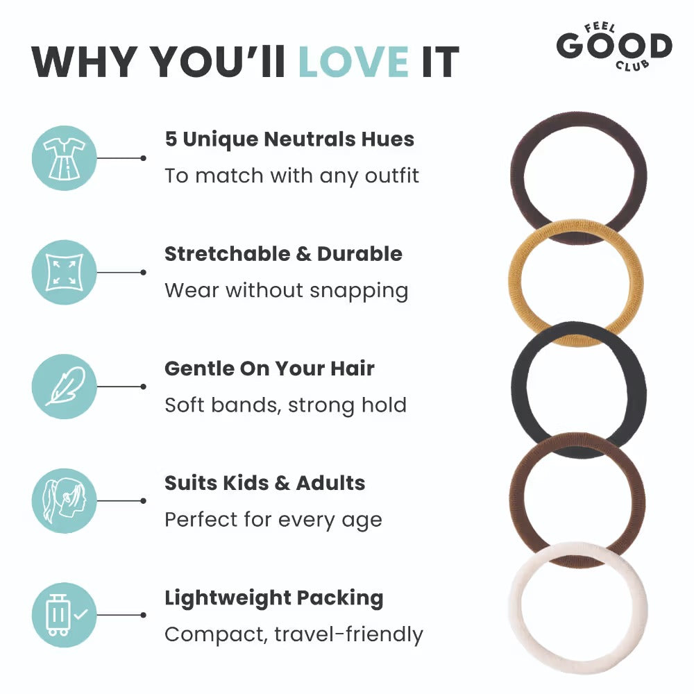Feel Good Club Latte Love Hair Ties - Set Of 24 Hair Bands In 5 Colours In A Reusable Storage Jar
