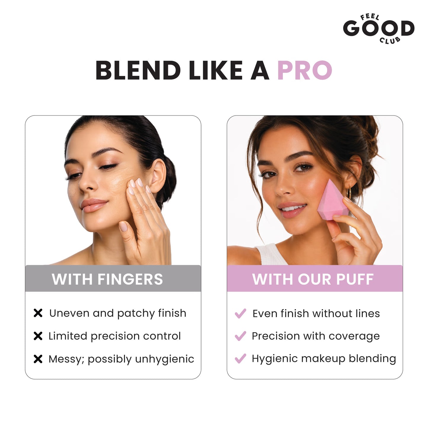 Feel Good Club Diamond Makeup Blender Beauty Sponge Puff For Foundation Concealer Contour & Powder