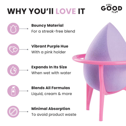 Feel Good Club Sponge & Seat - Makeup Blender With A Stand For Face Foundation Powder Beauty Puff