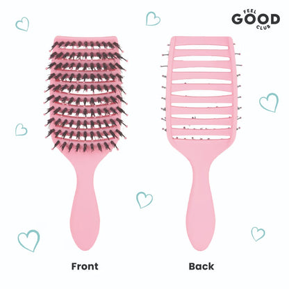 Feel Good Club Pink Smoothing Paddle Brush For Hair Frizz-Control Quick Detangling & Daily Styling