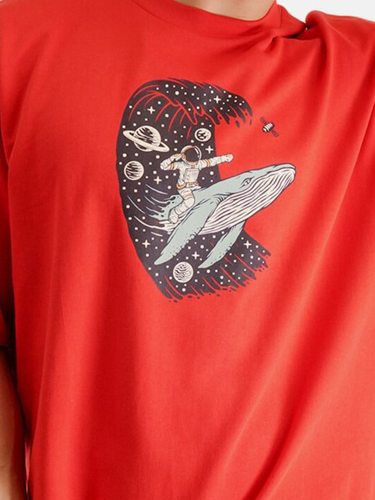 Surfer print drop shoulder crew neck oversized t-shirt. | Crazy Mosquitoes at Broadway