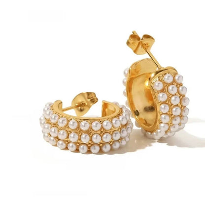18kt Gold Plated Three Layer Pearl Hoop earrings, Margaret