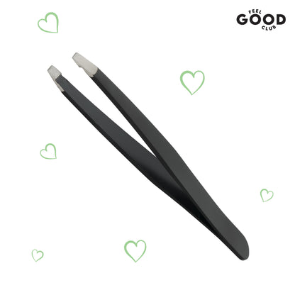 Feel Good Club Slant Tip Tweezer - Premium Plucker Tool For Eyebrows And Unwanted Facial Hair